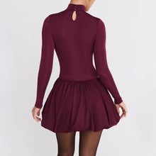 Load image into Gallery viewer, Turtleneck Long Sleeved Tight Waist Pleated A line Dress