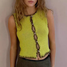Load image into Gallery viewer, Contrast Color Ultra Short Woolen Vest Embroidered Vest Top Women