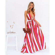 Load image into Gallery viewer, Sexy Strap Deep V Plunge Striped Casual Dress Home Loose Lace up Large Swing
