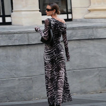 Load image into Gallery viewer, Women Clothing Autumn Retro Sexy off Shoulder Zebra Stripe Slim Fit Long Sleeve Dress Women