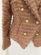 Load image into Gallery viewer, Autumn Winter Star Tassel Fringe Tweed Slim Blazer Pink Brown