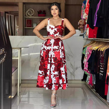 Load image into Gallery viewer, Sling Red Rose Printed Maxi Dress