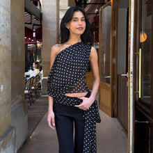 Load image into Gallery viewer, Women Clothing Summer Sexy Diagonal Collar Polka Dot Chiffon See through Irregular Asymmetric Top Women
