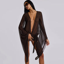 Load image into Gallery viewer, Spring Sexy Deep V Plunge See through Backless Lace up Solid Color Sheath Short Dress Women