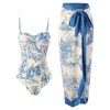 One Piece Swimsuit Women Skinny Slimming Retro Lace up