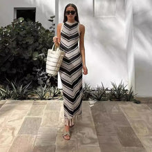Load image into Gallery viewer, Sexy Tight Striped Tassel Knitted Dress