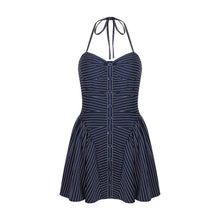 Load image into Gallery viewer, Striped Halter Fitted Waist Backless Dress