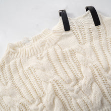 Load image into Gallery viewer, Women Clothing Leather Decoration Patchwork Cold Shoulder Ripped Street Woolen Top