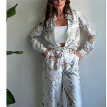 Load image into Gallery viewer, Printed Long Sleeved Top Wide Leg Pants Two Piece Set