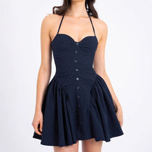 Load image into Gallery viewer, Striped Halter Fitted Waist Backless Dress