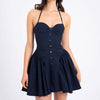 Striped Halter Fitted Waist Backless Dress