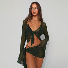 Load image into Gallery viewer, Mesh See through Tied Long Sleeves Tank Top
