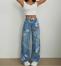 Load image into Gallery viewer, Street Trends Loose Straight Wide Leg Pants Printed Denim Trousers
