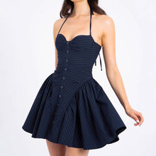 Load image into Gallery viewer, Striped Halter Fitted Waist Backless Dress