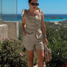Load image into Gallery viewer, Cotton Bow Suspenders Vest Loose Shorts Two Piece Sets