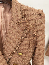 Load image into Gallery viewer, Autumn Winter Star Tassel Fringe Tweed Slim Blazer Pink Brown