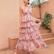 Load image into Gallery viewer, Sexy V neck Sling Multi Layer Printing Dress