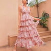 Sexy V neck Sling Multi Layer Printing Dress