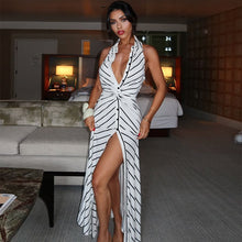 Load image into Gallery viewer, V neck Halter Twist Backless Formal Dress