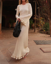Load image into Gallery viewer, Women Clothing at Pleated Wavy Side Backless Lace up Long Sleeve Dress