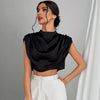Women Clothing Pleated Batwing Sleeve Satin Shirt