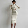 High Collar Mid Length Sunken Stripe Knitted Dress
