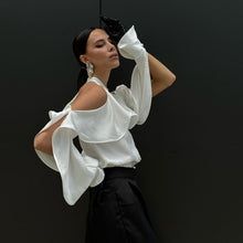 Load image into Gallery viewer, French Design Halter Top Ruffled round Neck off the Shoulder Shirt