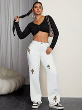 Load image into Gallery viewer, Women Straight Casual Leopard Print Cross Jeans