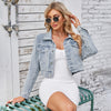 Women Clothing Spring Washed Short Jacket Long Sleeved Top