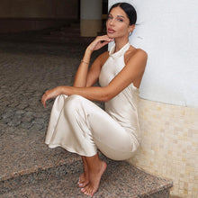 Load image into Gallery viewer, Summer Solid Color Sleeveless Halter Sexy Backless Satin Dress