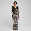 Summer Women Clothing Color Contrast Printed Sexy V neck Mesh Long Sleeve Dress