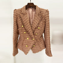 Load image into Gallery viewer, Autumn Winter Star Tassel Fringe Tweed Slim Blazer Pink Brown