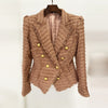 Autumn Winter Star Tassel Fringe Tweed Slim Blazer Pink Brown