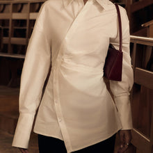 Load image into Gallery viewer, Cotton White Collared Long Sleeve Waist Women Shirt