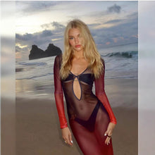 Load image into Gallery viewer, Spring Summer Color Contrast Gradient Transparent Hollow Cutout Split Beach Dress