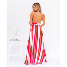 Load image into Gallery viewer, Sexy Strap Deep V Plunge Striped Casual Dress Home Loose Lace up Large Swing