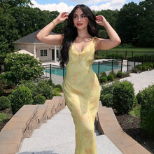 Load image into Gallery viewer, French Holiday Floral Strap Dress Ruffled Maxi Dress