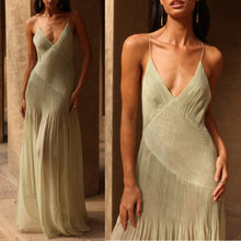 Load image into Gallery viewer, Spring Summer Pleated Sling See through Dress Casual Vacation Loose Dress