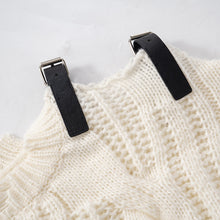 Load image into Gallery viewer, Women Clothing Leather Decoration Patchwork Cold Shoulder Ripped Street Woolen Top