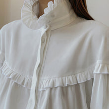 Load image into Gallery viewer, French Collared Lantern Sleeve Lace Design Loose White Shirt