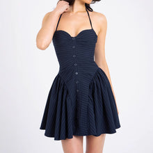 Load image into Gallery viewer, Striped Halter Fitted Waist Backless Dress