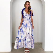 Load image into Gallery viewer, Summer Women Maxi Dress V neck Sleeveless Printed Dress