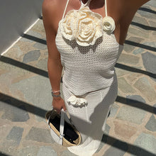 Load image into Gallery viewer, Women Solid Color Knitted Floating Floral Beach dress