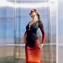 Load image into Gallery viewer, Spring Summer Color Contrast Gradient Transparent Hollow Cutout Split Beach Dress