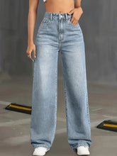 Load image into Gallery viewer, High Waist Straight Jeans Light Color Water Scrubbing All Season Casual Street Clothing Suitable All Seasons
