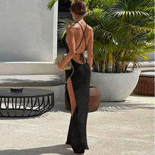 Load image into Gallery viewer, Double Sided High Slit Sling Beautiful Back Knitted Dress Beach Dress Women