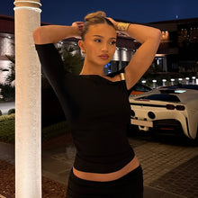 Load image into Gallery viewer, Single Sleeve off the Shoulder Asymmetric Pleated Crop Top