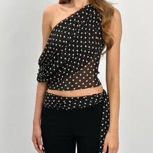 Load image into Gallery viewer, Women Clothing Summer Sexy Diagonal Collar Polka Dot Chiffon See through Irregular Asymmetric Top Women