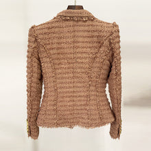 Load image into Gallery viewer, Autumn Winter Star Tassel Fringe Tweed Slim Blazer Pink Brown