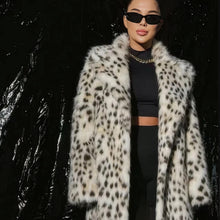 Load image into Gallery viewer, Winter Leopard Print Women Coat Mid Length Collar Leather Fur Coat